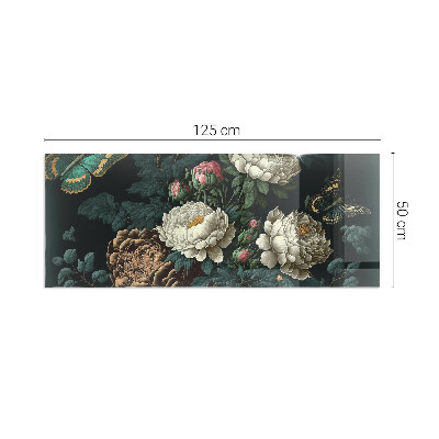 Plaque rectangulaire en verre pour poêle Motif floral avec des papillons
