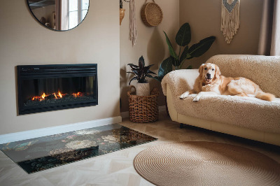 Plaque rectangulaire en verre pour poêle Motif floral avec des papillons