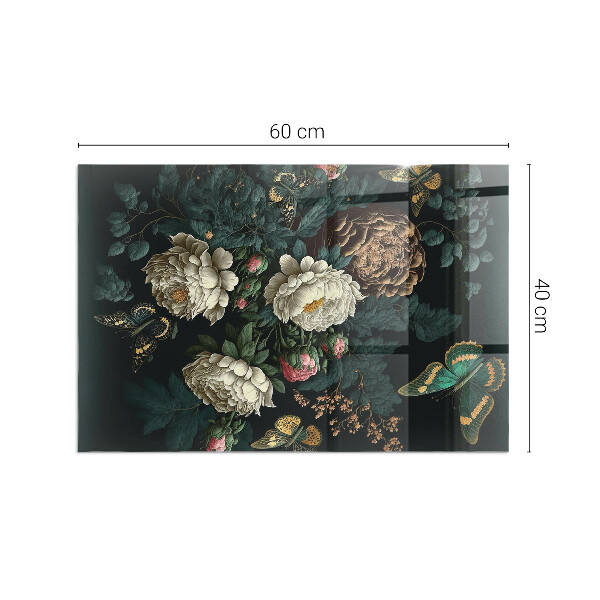 Plaque rectangulaire en verre pour poêle Motif floral avec des papillons