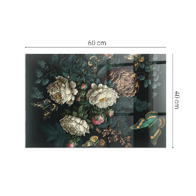 Plaque rectangulaire en verre pour poêle Motif floral avec des papillons