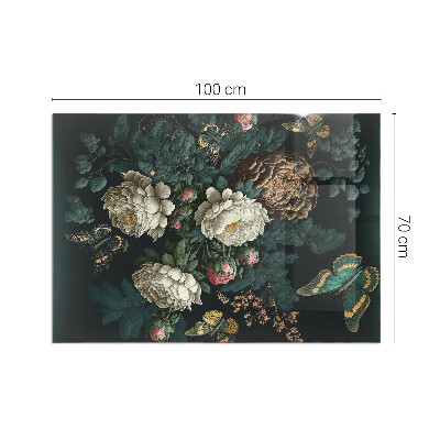 Plaque rectangulaire en verre pour poêle Motif floral avec des papillons