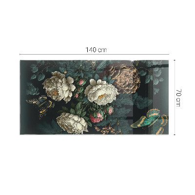 Plaque rectangulaire en verre pour poêle Motif floral avec des papillons