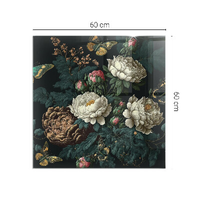 Plaque rectangulaire en verre pour poêle Motif floral avec des papillons