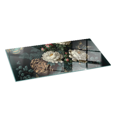 Plaque rectangulaire en verre pour poêle Motif floral avec des papillons