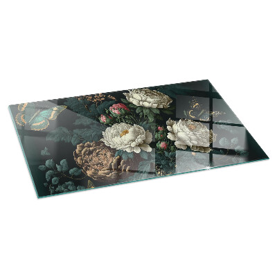Plaque rectangulaire en verre pour poêle Motif floral avec des papillons