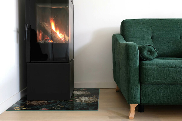 Plaque rectangulaire en verre pour poêle Motif floral avec des papillons