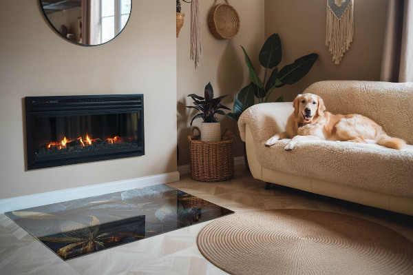 Plaque rectangulaire en verre pour poêle Feuilles élégantes dans la structure