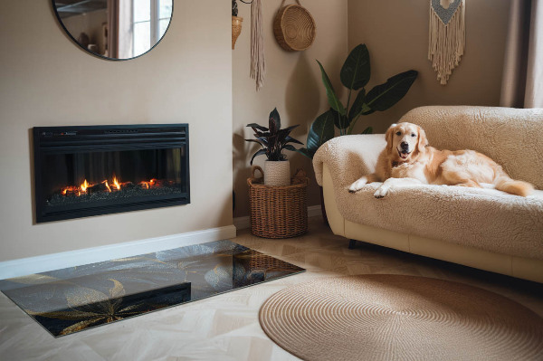 Plaque rectangulaire en verre pour poêle Feuilles élégantes dans la structure