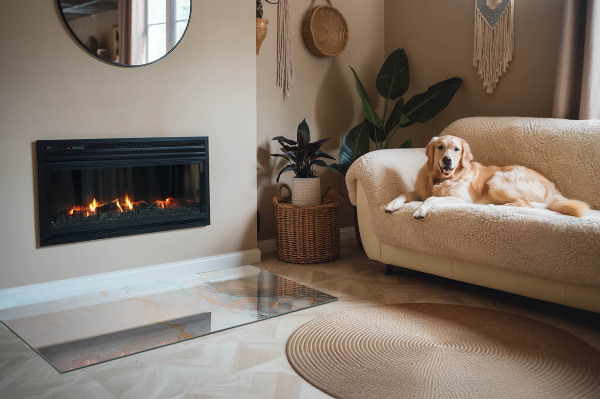 Plaque de sol rectangulaire en verre motif abstrait fluide