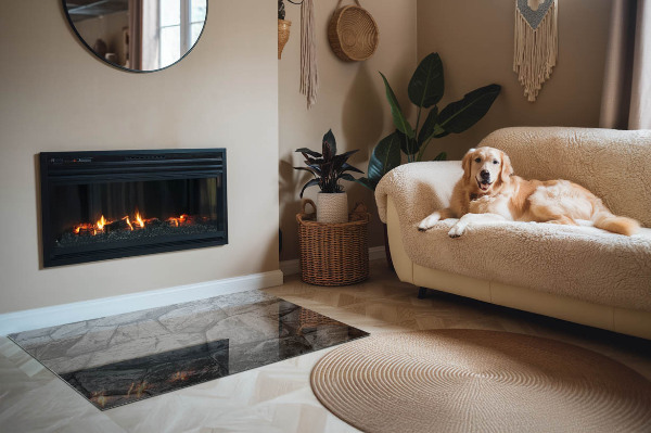 Plaque rectangulaire en verre pour poêle Style pierre en version naturelle