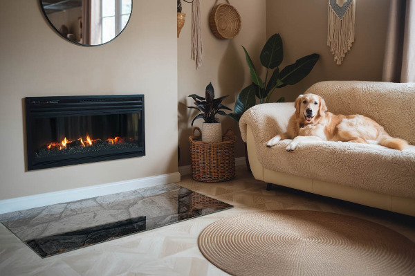 Plaque rectangulaire en verre pour poêle Style pierre en version naturelle