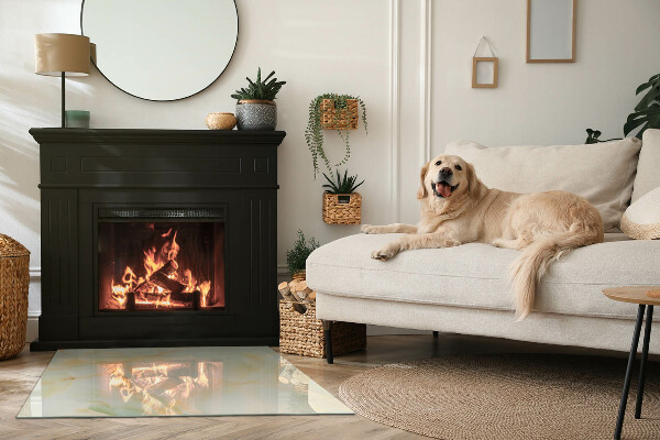 Plaque rectangulaire en verre pour poêle motif abstrait en marbre