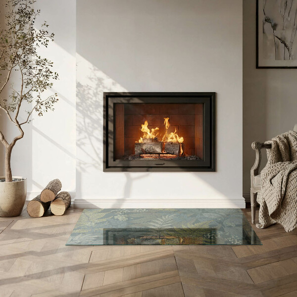 Plaque verre rectangulaire cheminée Motifs végétaux avec des papillons