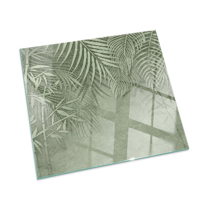 Plaque rectangulaire en verre pour poêle Feuilles tropicales en arrière-plan