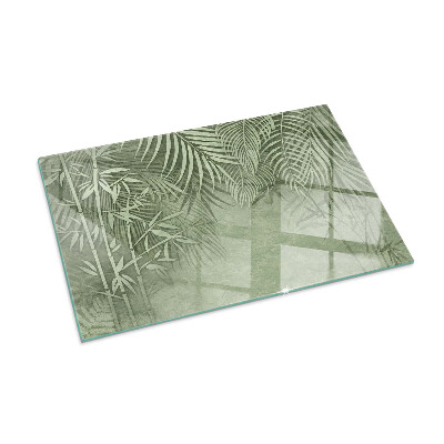 Plaque rectangulaire en verre pour poêle Feuilles tropicales en arrière-plan