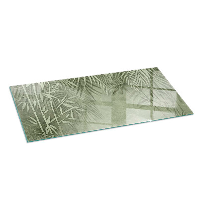 Plaque rectangulaire en verre pour poêle Feuilles tropicales en arrière-plan