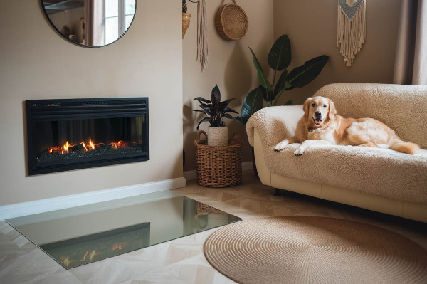 Plaque rectangulaire en verre pour poêle couleur olive