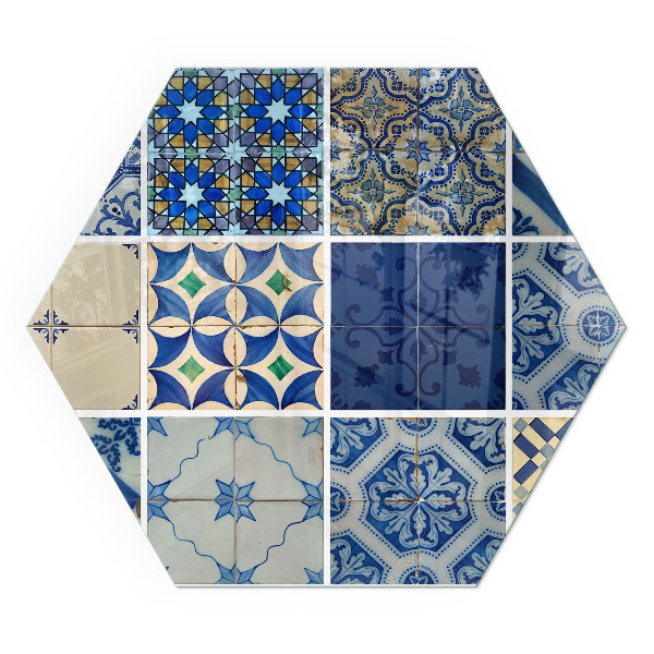 Plaque de sol en verre pour poêle hexagonal Motifs en céramique en arrière-plan