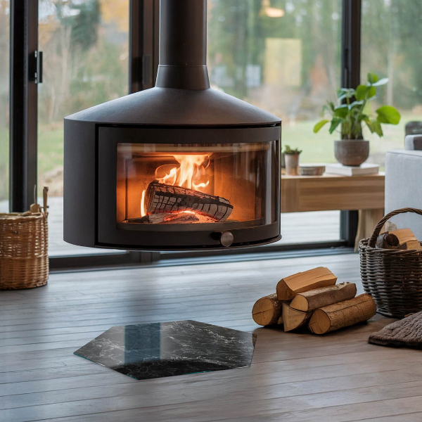 Plaque protection sol devant cheminée en verre Motif marbre élégant