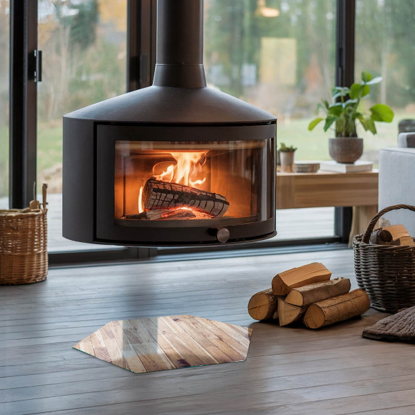 Plaque verre pour poêle hexagonal Motif en bois à disposition géométrique