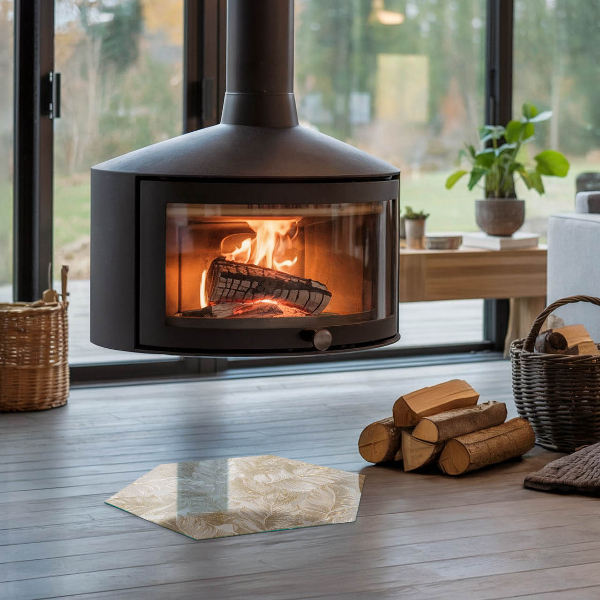 Plaque de sol en verre pour poêle hexagonal Motifs de feuilles délicats
