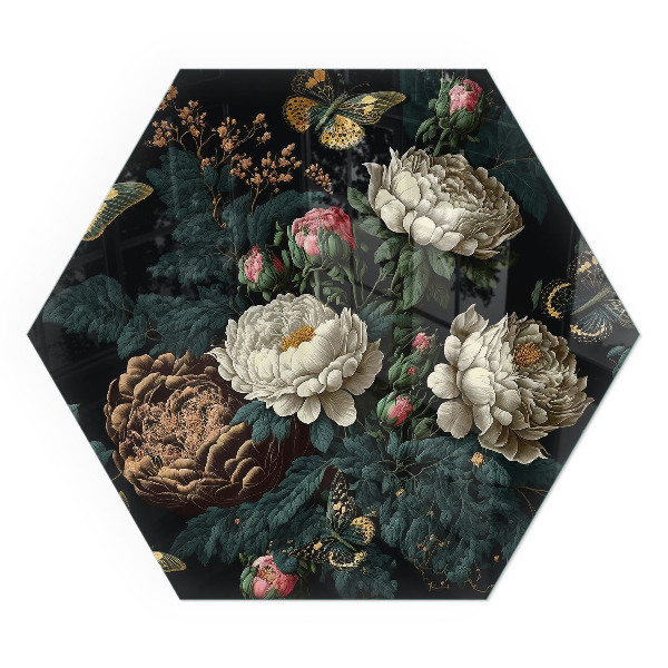 Plaque de sol en verre pour poêle hexagonal Motif floral avec des papillons