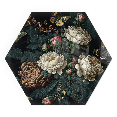 Plaque de sol en verre pour poêle hexagonal Motif floral avec des papillons
