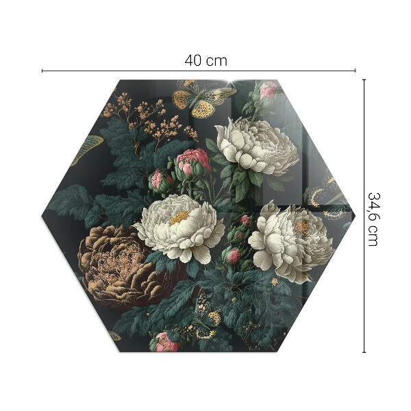 Plaque de sol en verre pour poêle hexagonal Motif floral avec des papillons