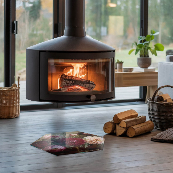 Plaque protection sol devant cheminée en verre Détails floraux en pleine floraison