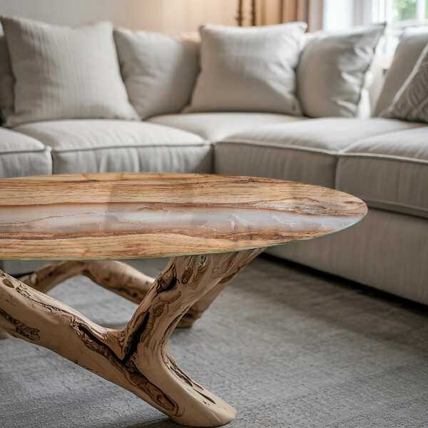Plateau en verre Bois naturel avec résine