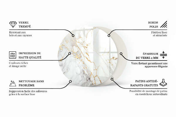 Plateau en verre Motif en marbre avec veines