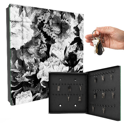 Armoire à clés murale Fleurs noires et blanches