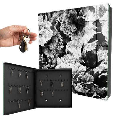 Armoire à clés murale Fleurs noires et blanches