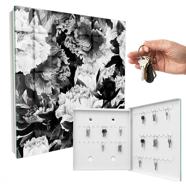 Armoire à clés murale Fleurs noires et blanches