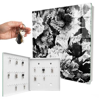 Armoire à clés murale Fleurs noires et blanches