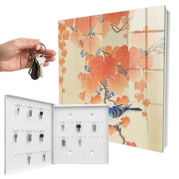 Armoire à clés murale Oiseau et feuilles