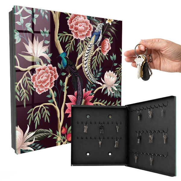 Armoire à clés murale Fleurs et oiseaux