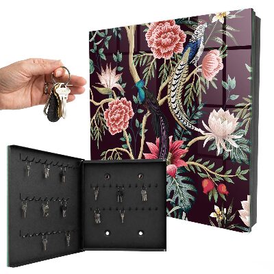 Armoire à clés murale Fleurs et oiseaux