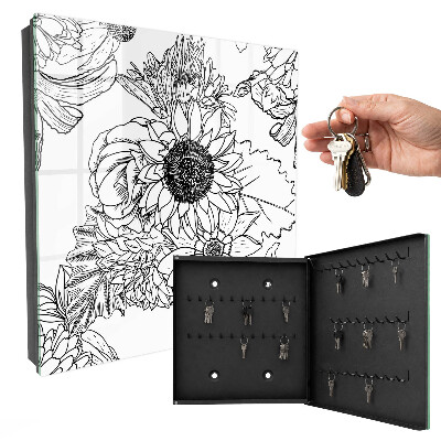 Boîte à clés decorative Fleurs noires et blanches