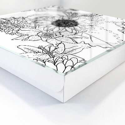 Boîte à clés decorative Fleurs noires et blanches