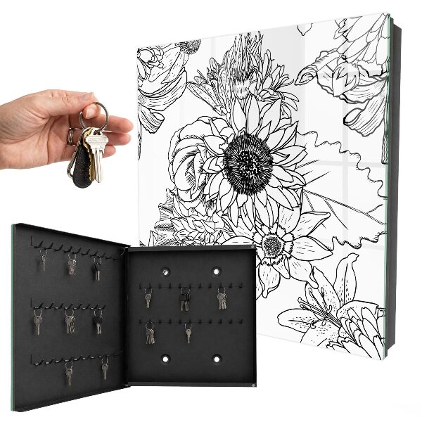 Boîte à clés decorative Fleurs noires et blanches