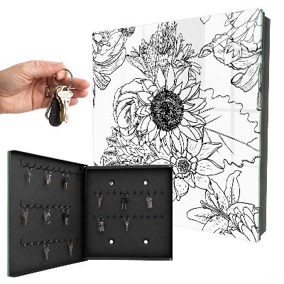 Boîte à clés decorative Fleurs noires et blanches