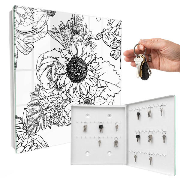 Boîte à clés decorative Fleurs noires et blanches
