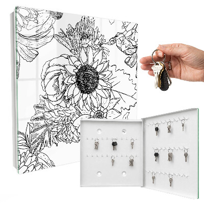 Boîte à clés decorative Fleurs noires et blanches