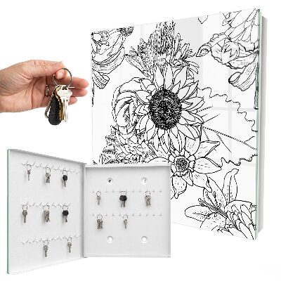 Boîte à clés decorative Fleurs noires et blanches