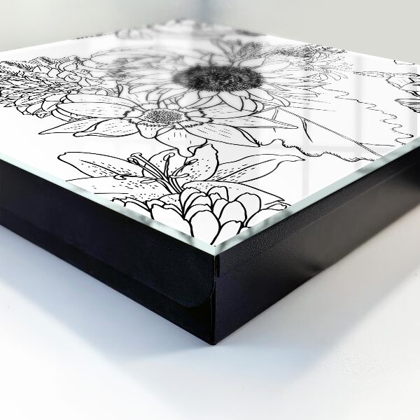 Boîte à clés decorative Fleurs noires et blanches