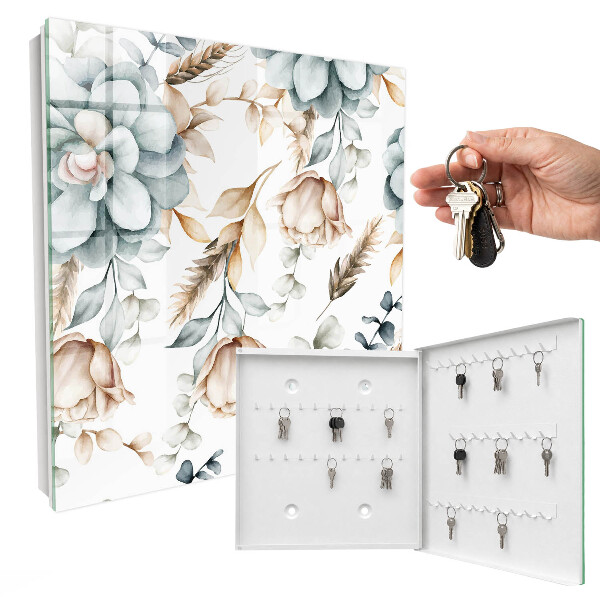 Armoire à clés murale Fleurs à l'aquarelle