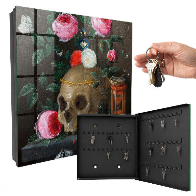 Boîte à clés decorative Crâne et fleurs