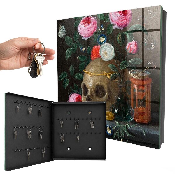 Boîte à clés decorative Crâne et fleurs