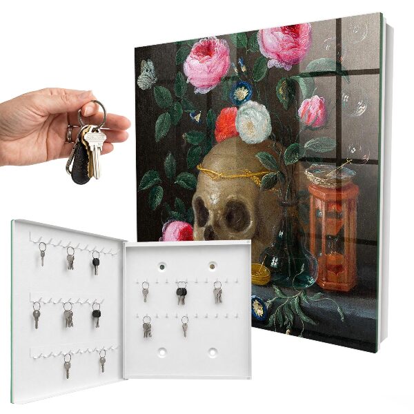 Boîte à clés decorative Crâne et fleurs